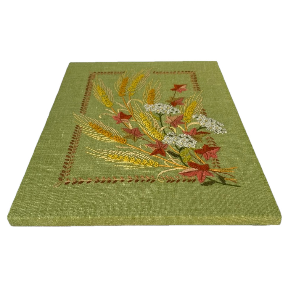 Vintage Leewards Kit Embroidered Crewel Wheat Floral Art Hand Made Green - Picture 4 of 9